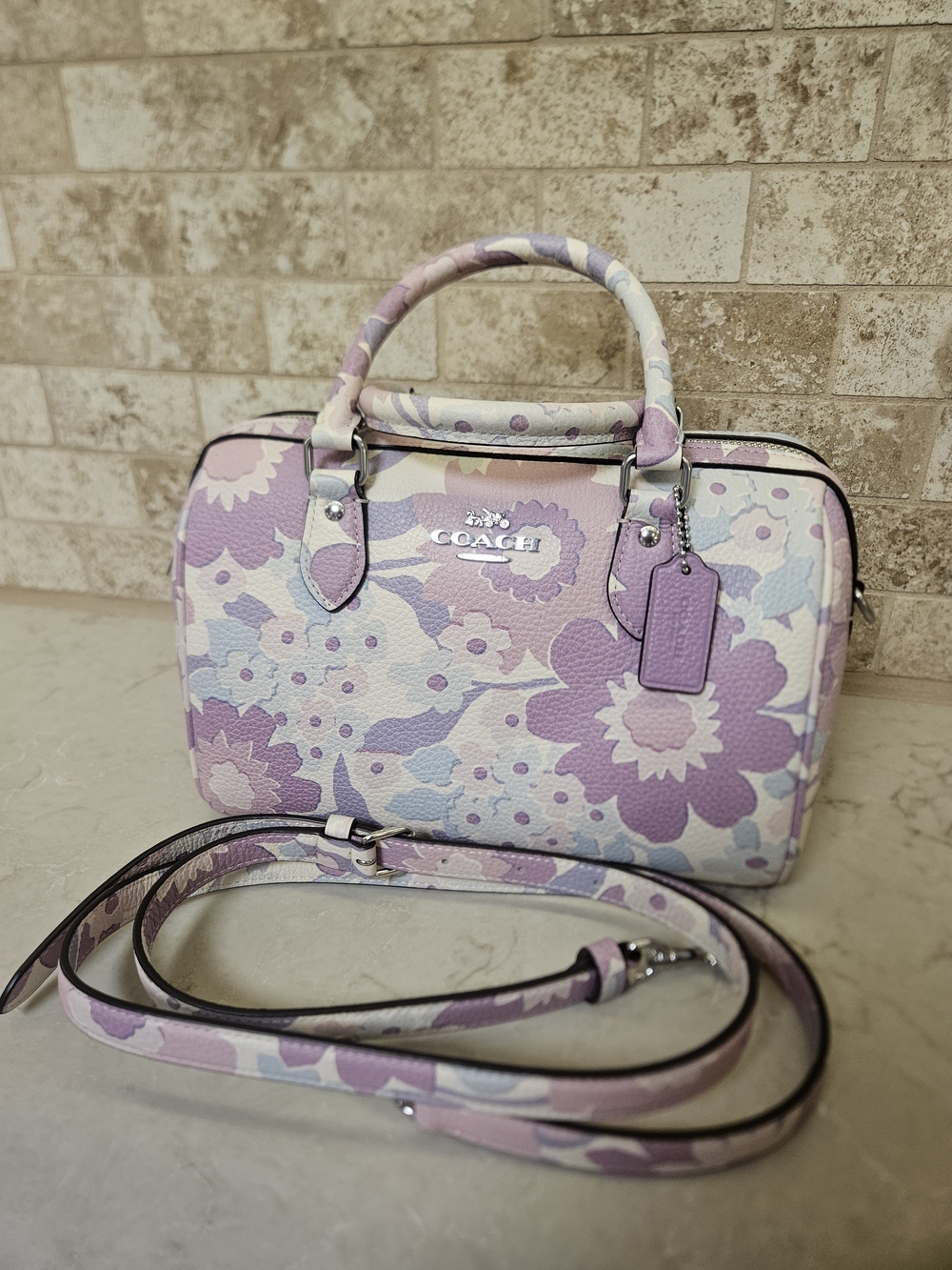 COACH Medium Rowan Satchel in Purple Floral - Picture 2 of 8